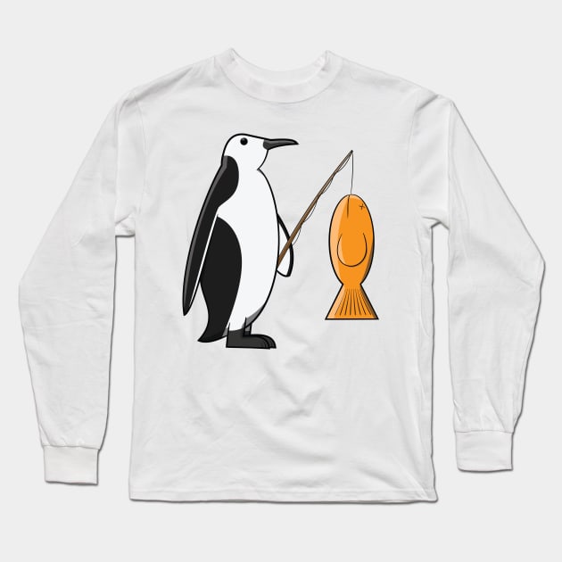 Penguin caught a Fish Cartoon Fishing Bird Long Sleeve T-Shirt by Dad n Son Designs